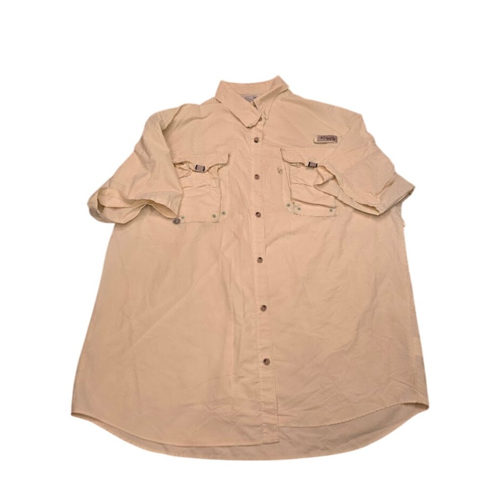 Columbia PFG Short Sleeve Fishing Shirt Mens XL Tan Button Down AG00937